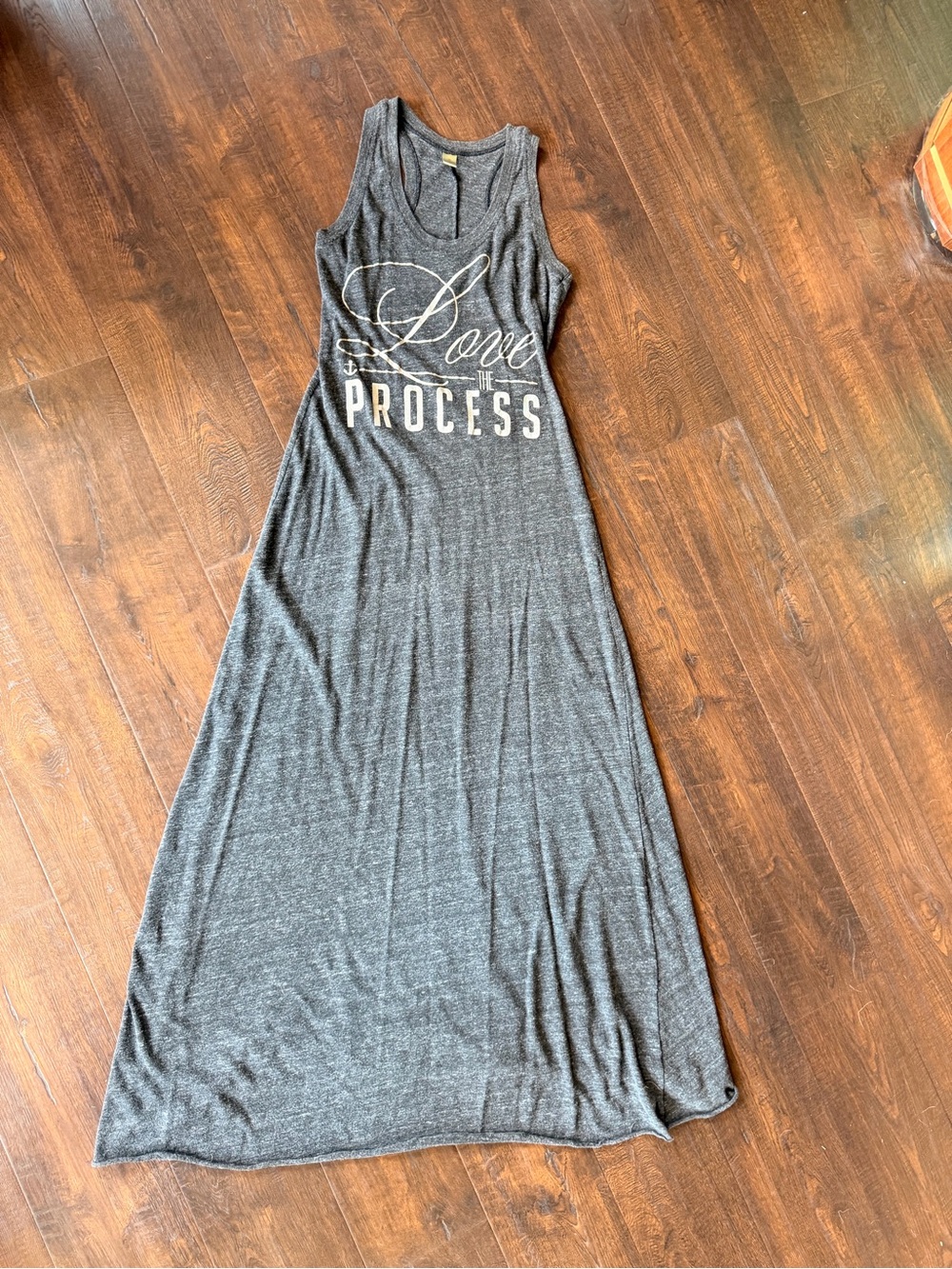 flag nor fail Gray Racer Back Maxi Dress with Script - Under 100 line